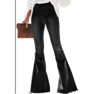 Flared Jeans Distressed Black - Size M